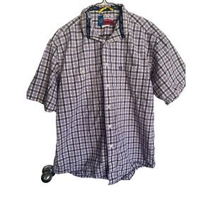 Wrangler Mens Purple Blue Plaided Short Sleeve Cotton Casual Shirt Large